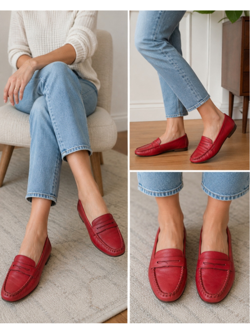Vintage Pappagallo Red Leather Penny Loafers Moccasin Slip-On Shoes Women’s 6